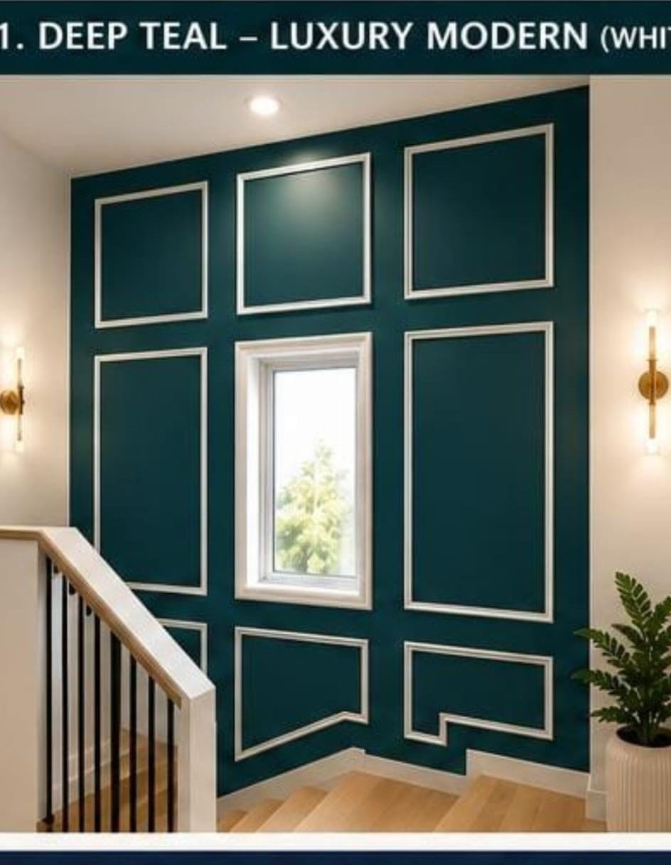 Deep teal luxury modern paneled interior wall